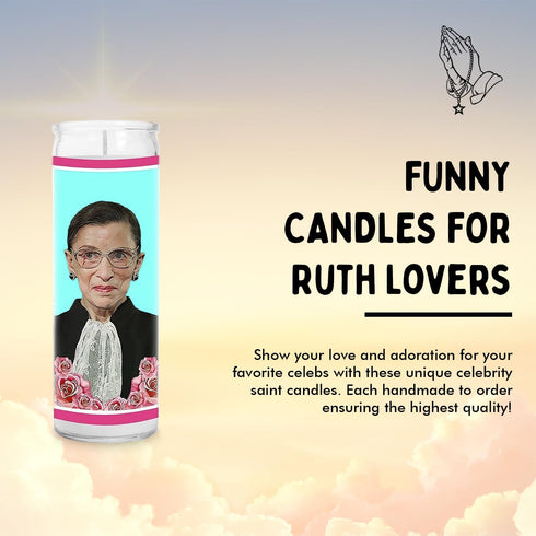 Ruth Celebrity Glass Jar Candle – Unscented Handmade Soy Wax Votive Candle – Unique Gift for Bader Ginsberg Fans & Law Lovers – Home Decor Collect...