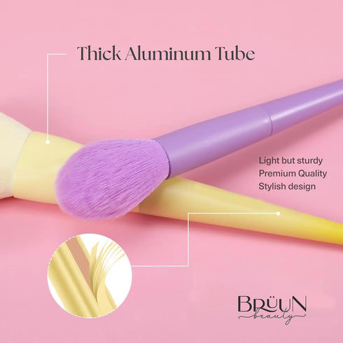BRÜUN Makeup Brushes Set- A (17 Pcs) Premium Quality Synthetic and Colorful Brushes Kit with Purple Top and Blue Bottom Sponges for Blush Conceale...