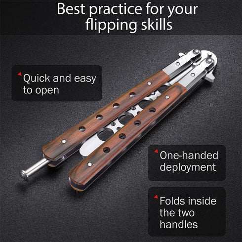 Butterfly Knife Trainer - Balisong Trainer - Practice Butterfly Knife - Balisong Butterfly Knives NOT Real NOT Sharp Blade - Wood Dull Trick Butte...