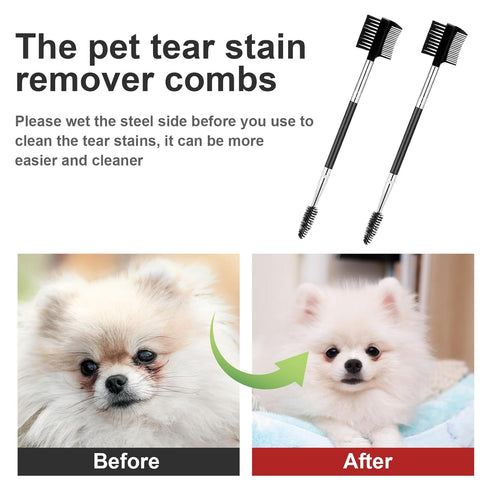 2 Pcs Dog Tear Comb Tear Stain Remover Comb Double-Head Dog Eye Brush Dog Eye Cleaning Comb Dog Eye Comb Brush Pets Grooming Comb Double-Sided for...