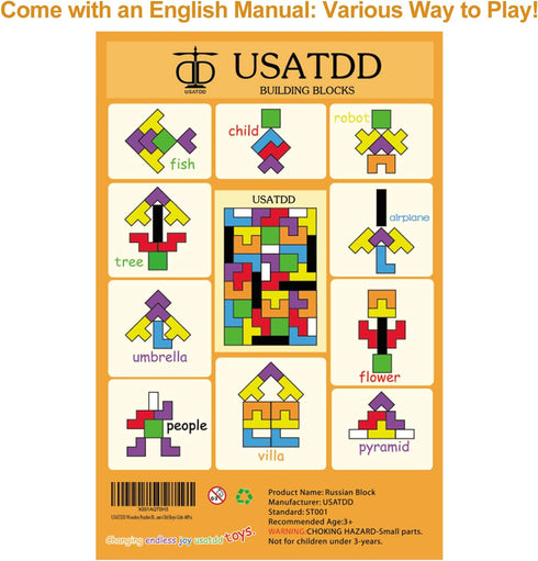 Wooden Puzzles Blocks Brain Teasers Toy Russian Tangram Colorful Jigsaw Game Montessori Intelligence STEM Preschool Educational Gift for Baby Todd...