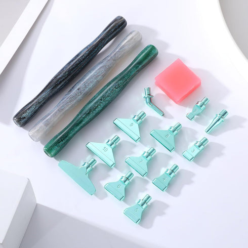 Snewvie Diamond Painting Pen Accessories Tools Set,3PCS Glitter Diamond Art Pen and 12Pcs Green Metal Screw Thread Multi Placer Tips,Resin Diamond...