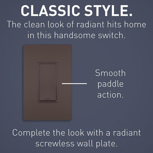 Legrand radiant TM874DBCC6 15 Amp Rocker Wall Switch, 4-Way Decorator Light Switches, Dark Bronze (1 Count)...