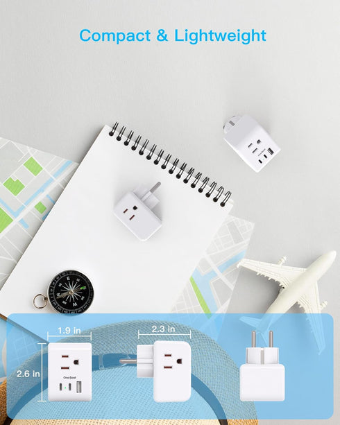 2 Pack Germany France Travel Plug Adapter with 3 Outlets 1 USBA 2 USB C, One Beat Type E/F International Power Adapter, Travel Essentials US to Eu...