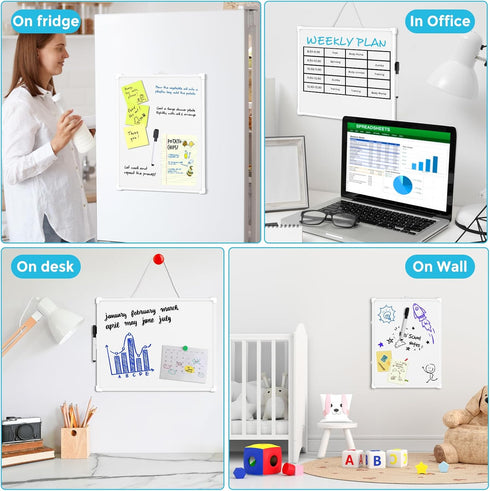 MaxGear Double-Sided Dry Erase Board, 14"x11" Hanging Whiteboard for wall, Small White Board with a Black Dry Erase Marker, Portable Whiteboard fo...