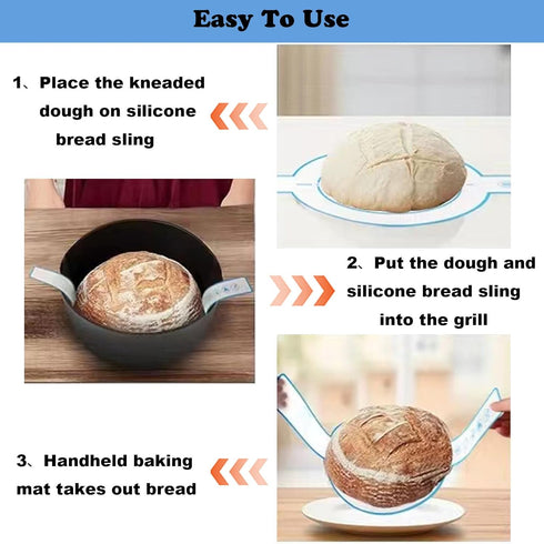 2 PCS Silicone Bread Sling for Dutch Oven Reusable Silicone Bread Baking Mats Non-Stick & Easy Clean Bread Sling with Long Handles Easy to Transfe...
