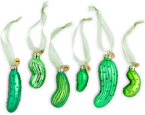 DEMDACO Pickle Festive Green 4 x 2 Glass Christmas Decorative Hanging Ornaments Game...