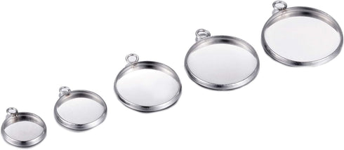 50pcs 10mm 12mm 16mm 18mm 20mm Stainless Steel Round Blank Bezel Pendant Trays Base Cabochon Settings Trays Pendant Blanks for Jewelry Making DIY ...