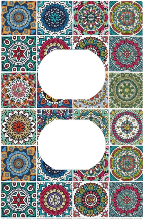 Mandala Tile Outlet Covers Wall Plate Decorative 1 Gang Duplex Light Switch Electrical Receptacle Switchplate Faceplate for Bathroom Bedroom Livin...