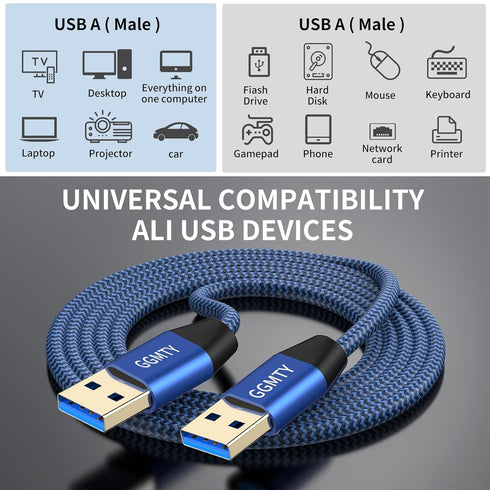 USB to USB Cable 3FT,Durable Braidedfor USB 3.0 Male to Male Type A to Type A Cable Data Transfer Compatible with Hard Drive, Laptop, DVD Player, ...