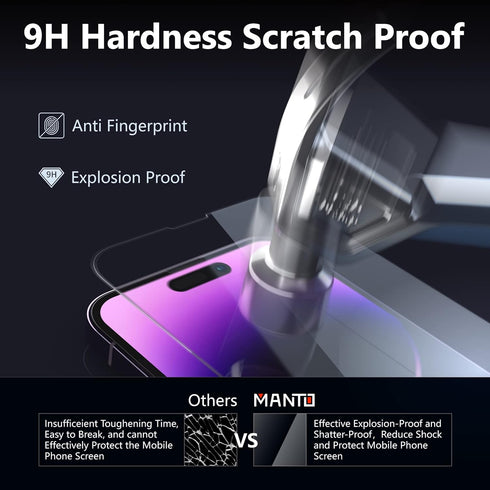MANTO 2 Pack Screen Protector for iPhone 14 Pro 6.1 inch with 2 Pack Camera Lens Protector, HD Clear Anti-Scratch Bubble Free with Upgraded Alignm...