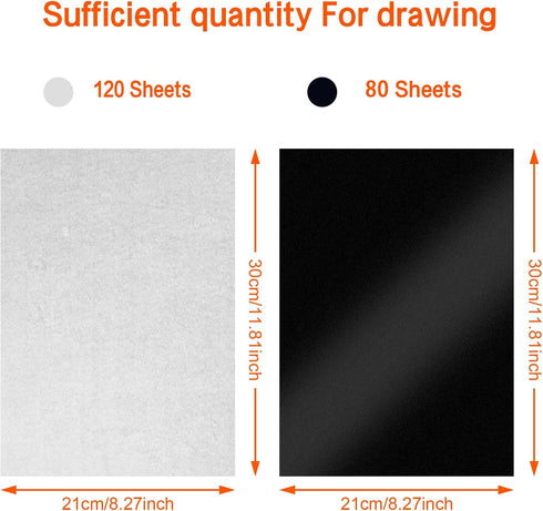 PSLER 120 Sheets White Transfer Paper and 80 Sheets Carbon Transfer Paper with 2PCS Embossing Stylu and 1 PCS Pencil for Wood Burning Craft, Paper...
