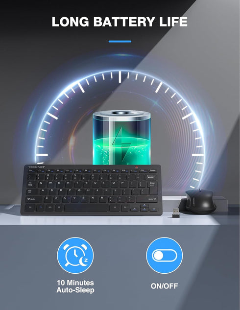TECKNET Wireless Keyboard and Mouse Combo, Mini Cordless Computer Keyboard and Mouse Set 2.4GHz, Silent Adjustable 1600 DPI, Quiet Click, Lag-Free...