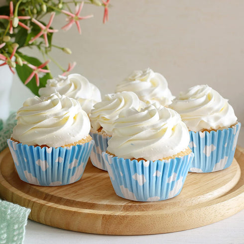 300 count Cloud Blue Cupcake Liners White Light Blue Cupcake Wrappers Paper Blue Muffin Cups Birthday Theme Party Baking Cups Baby Shower Decor Co...