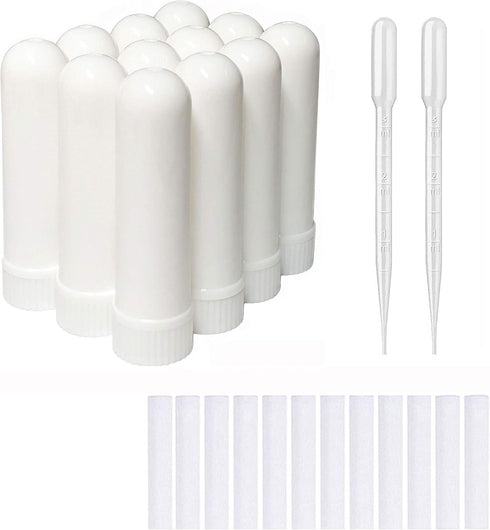 12 Sets Essential Oil Aromatherapy Tubes Inhaler Sticks Blank Nasal Inhalers(12 Complete Sticks) + 2 Polyethylene Pipette Droppers...