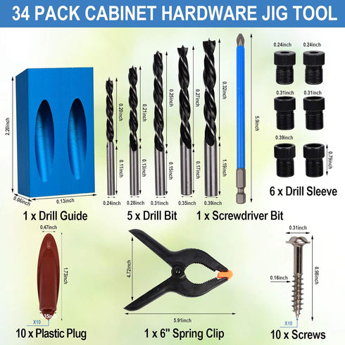 34 Pcs Pocket Hole Jig, Woodwork Guides Joint Angle Tool 15 Degree Holes Puncher Locator Dowel Jig Kit, Hole Positioning Fixture with Screws Sprin...