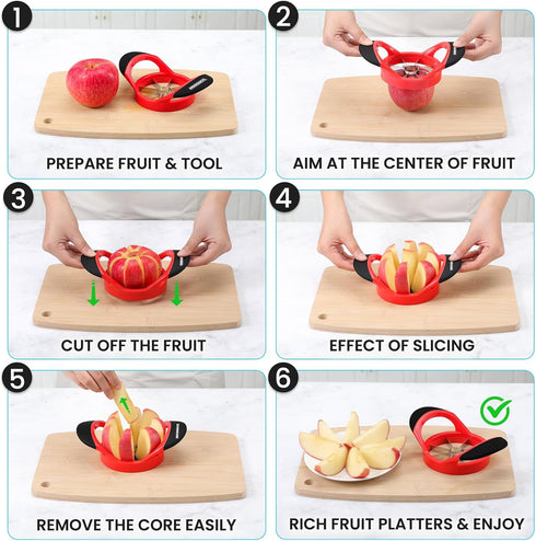 SCHVUBENR 3.5 Inch Apple Slicer - Professional Apple Cutter - Stainless Steel Apple Corer - Super Sharp Apple Slicer and Corer - Apple Tool with 8...
