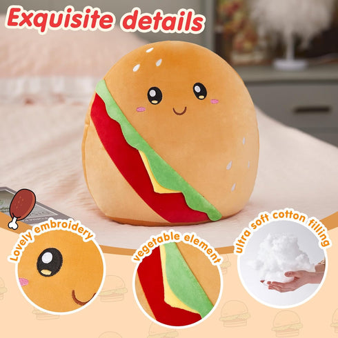 WEWILL Cute Hamburger Soft Plush Pillow Hamburger Stuffed Animal Plush Toy Birthday Christmas Holiday Weekend Gifts for Toddler Kids Boys Girls, 1...
