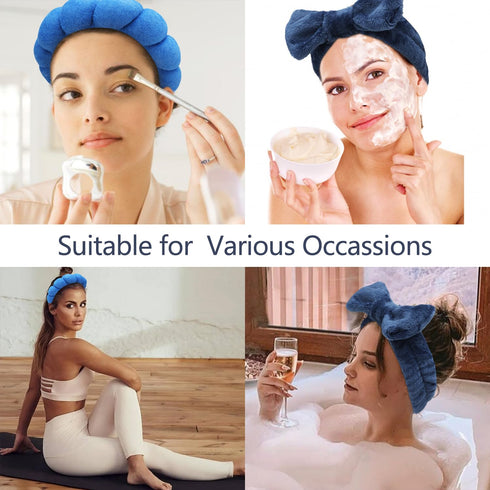 Spa Headband for Washing Face Makeup Headband Skincare Headband 6PCS Face Wash Headband Wrist Bands for Washing Face Dark Blue Sponge Hair Band Ha...