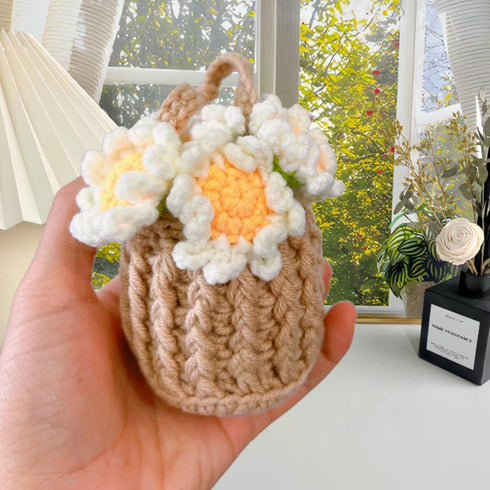 Car Hanging Ornament Cute Crochet Plant Rear view Mirror Pendant Decoration Handmade Knitted Mirror Hanging Car Interior Accessories Gardening Han...