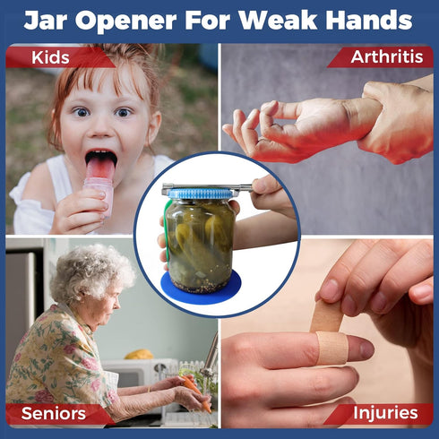 Jar Openers for Seniors, 2 Pcs Non Slip Rubber Jar Opener Gripper Pad, Adjustable Can Opener Manual, Stainless Steel Jar Lid Opener and Bottle Ope...
