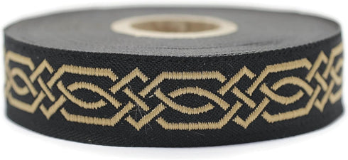 10.9 Yards Spool 0.79 inches Wide Gold Black Celtic Claddagh Celtic Ribbon Embroidered Woven Ribbon Jacquard Ribbon 20272...