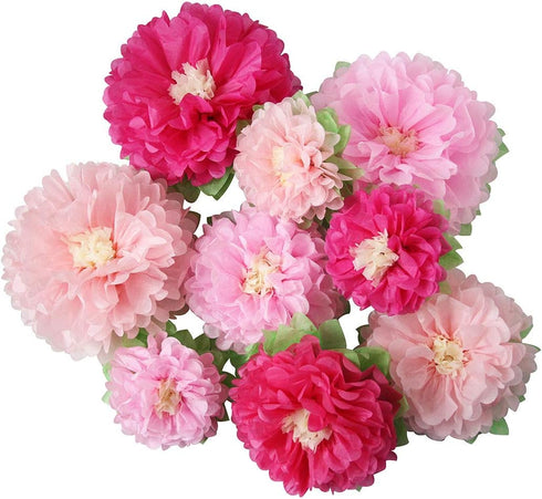 Pink Paper Flower Wedding Centerpiece Birthday Party Backdrop Nursery Room Wall Home Decoration Pack of 9...