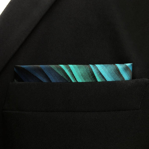 S&W SHLAX&WING Ripple Blue Multicolored Silk Green Silk Pocket Square...