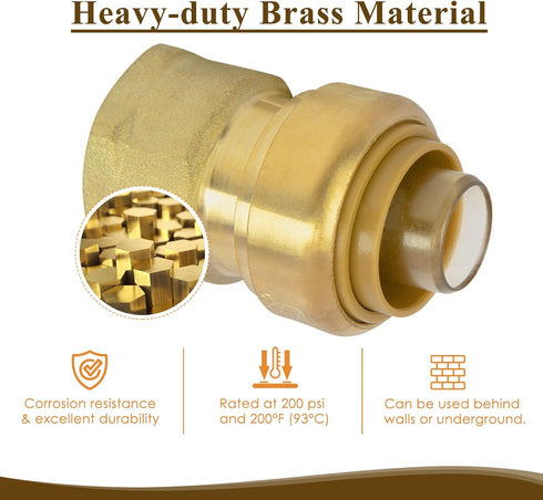 JUWO 1/2" x 1/2" NPT Female Adapter for PEX, Copper, CPVC Pipe, Push to Connect Brass Plumbing Fitting with Upgraded Stiffener (6 Pack)...