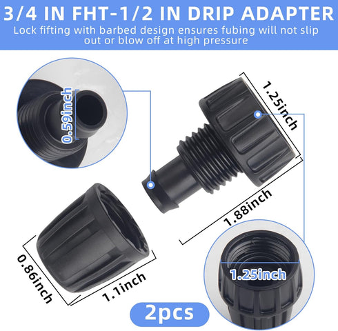 6PCS 1/2 Inch Drip Irrigation Tubing Faucet Adapter 3/4 Inch Female Pipe Thread to 1/2 Inch Drip Irrigation Tubing Adapter 3/4 Inch Faucet Connect...