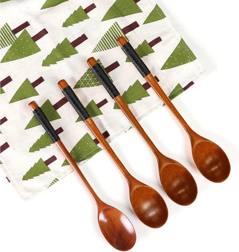 6 Pieces Wooden Spoons for Eating, Muulaii Wood Soup Spoons Long Handle Spoon with Japanese Style Kitchen Utensil for Korean Food Cooking Mixing S...