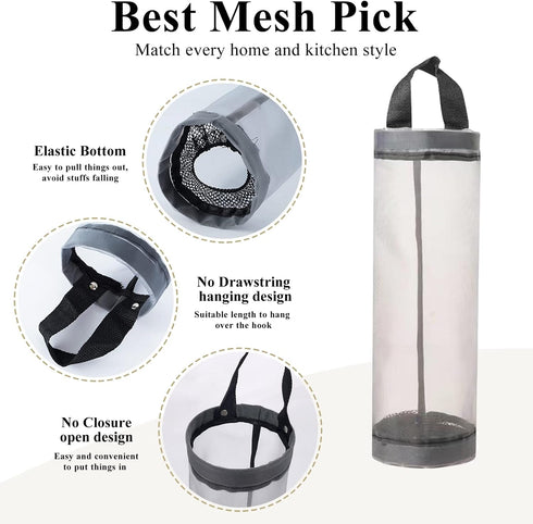 Plastic Bag Holder, Mesh Grocery Bag Holder Hanging Storage Bag Dispenser (Grey 2 Packs)...