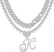 Silver Cuban Link Chain for Women Cursive Initial Layered Necklaces Heart Shape Bling Diamond Iced Out Pendant Necklace for Women 2PCS Hip Hop Cha...