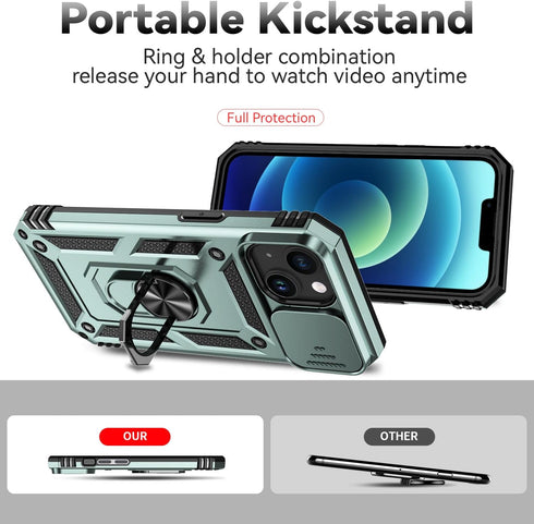 Hitaoyou Compatible with iPhone 15 Plus Case, iPhone 15 plus Case with Camera Cover & Kickstand Military Grade Shockproof Heavy Duty Protective Ma...