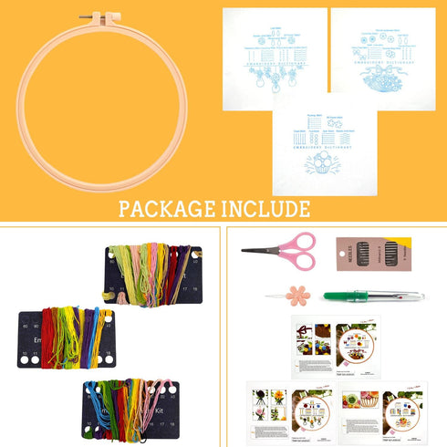 MAMUNU 3 Sets Embroidery Kit for Beginners, Embroidery Stitch Practice Kit with Floral Patterns, Embroidery Starter kit Cross Stitch Kits with Thr...