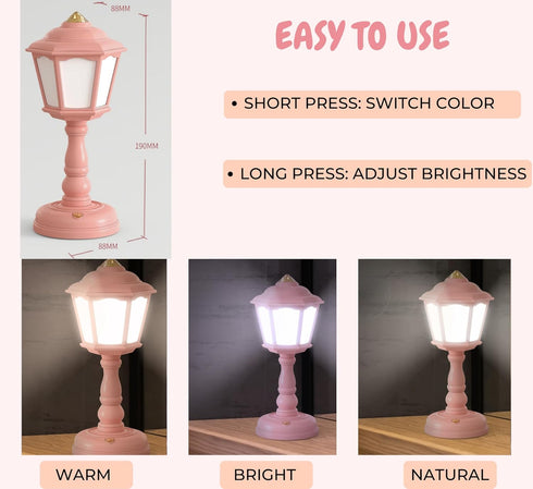 Small Table Lamp for Bedroom, End Table Lamp for Nightstand, Retro Lamp – Dimmable and Portable. USB Fast Rechargeable. Desk Reading Lamp for Kids...
