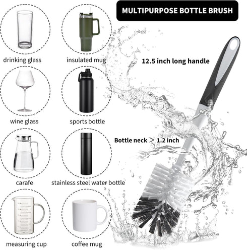 Bottle Brush Cleaner Set of 4, Long Handle Water Bottle Cleaner Brush with Straw Brush and Cap Brush, Bottle Scrubber Dish Brushes for Cleaning Wa...