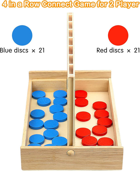 Wooden 4 in a Row Game, Kids Board Games for Kids 5 6 8 10 12 Year Olds, Travel Games for Kids and Adults, 2 Player Classic Family Board Games for...