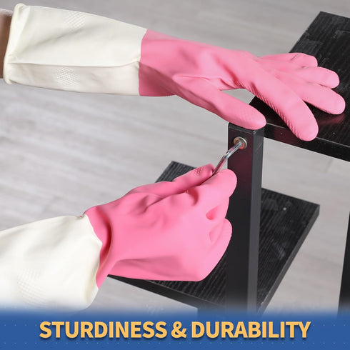 BOOMJOY Latex Cleaning Gloves, Heavy Duty Dishwashing Gloves, Reusable Medium Gloves for Kitchen, Bathroom, Gardening, Working, Pet Care - Pink-Be...