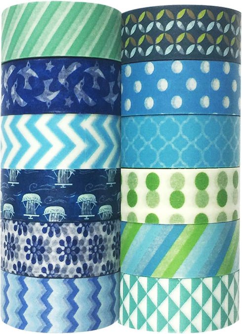 AllyDrew Blue & Greens Washi Tapes Decorative Masking Tapes (ADSET14), Set of 12...