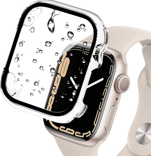 Miimall Compatible for Apple Watch Series 9 41mm Case with Built-in Glass Screen Protector, Hard PC Shockproof Anti-Scratch Waterproof Bumper Case...