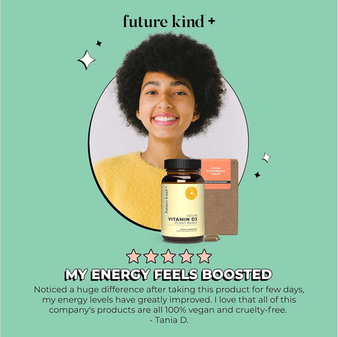 Future Kind Vegan Vitamin D3-2500 IU Plant-Based Supplement for Cell & Immune Support - Sugar-Free, Lichen-Based Vitamin D (30 Softgels in Glass B...