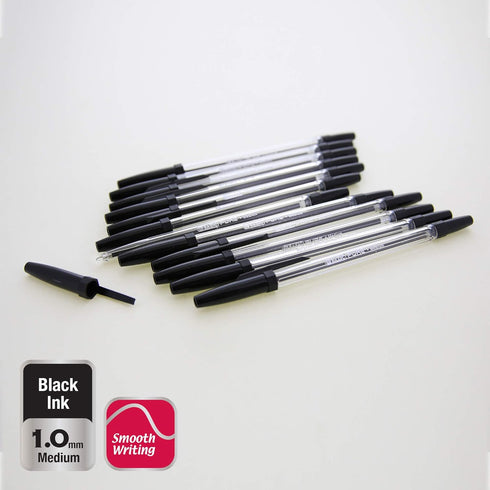 BAZIC Ballpoint Pen Pure Black Color Stick Pens, 1.0 mm Bold Point Smooth Writing, for Office School Teacher (12/Pack), 1-Pack...
