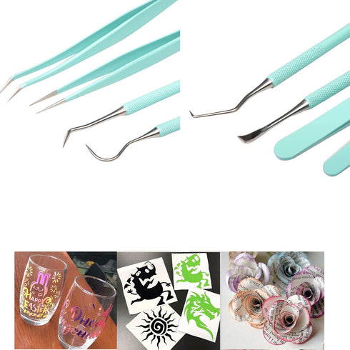 MUZOCT 4Pcs Vinyl Weeding Tool Kits, Stainless Steel Weeder,Hook,Pick,Tweezers Crafting Set Packed with Case...