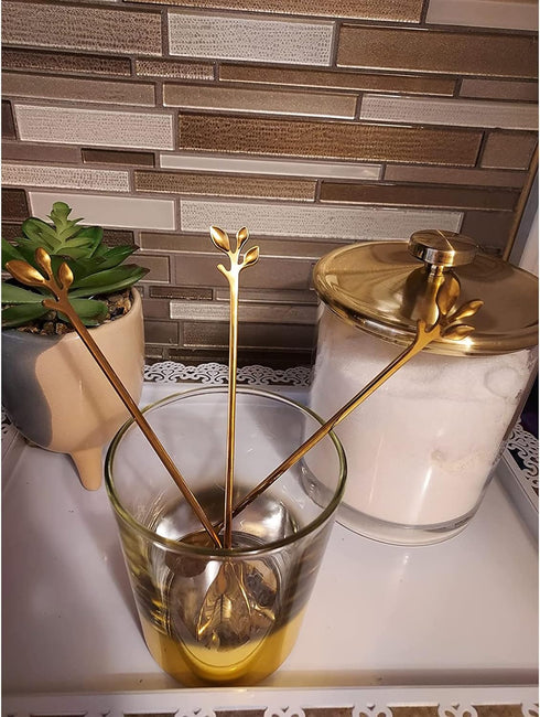 10 Pcs Long Handle Teaspoons, Gold Stainless Steel Stirring Coffee Spoons, Mixing Spoons Set For Ice Cream Cocktail (Gold)...