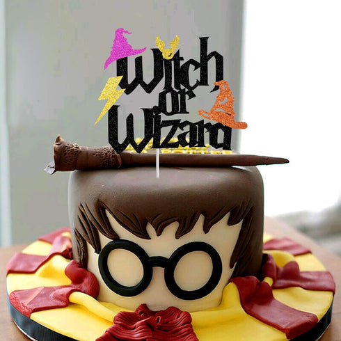 Witch or Wizard Cake Topper,Gender Reveal Baby Shower Party Decorations Potter Inspired He or She Boy or Girl Cake Decor...