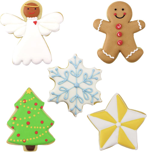 Christmas and Holiday Cookie Cutters 5-Pc Set Made in USA by Ann Clark, Gingerbread Man, Christmas Tree, Star, Snowflake, Angel...