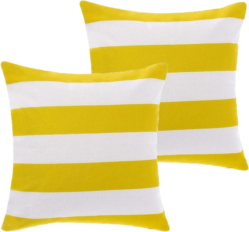 2 Pack Waterproof Pillow Covers Outdoor Throw Pillowcases Decorative Garden Cushion Case for Home Garden Patio Couch Balcony Striped (Yellow & Whi...