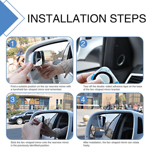 2 PCS Car Side Rearview Mirrors, Frame-less Blind Spot Mirror, Adjustable Wide Angle Mirrors, Self-adhesive Fan Shaped Decoration, Universal for M...