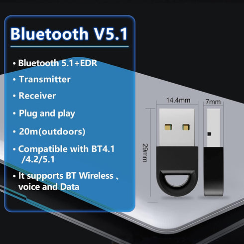 USB Bluetooth 5.1 Adapter for PC, Wireless Bluetooth Dongle Transmitter Receiver, Driver-Free, for Desktop,Laptop,Keyboard,Mouse,Headset,Speaker,P...